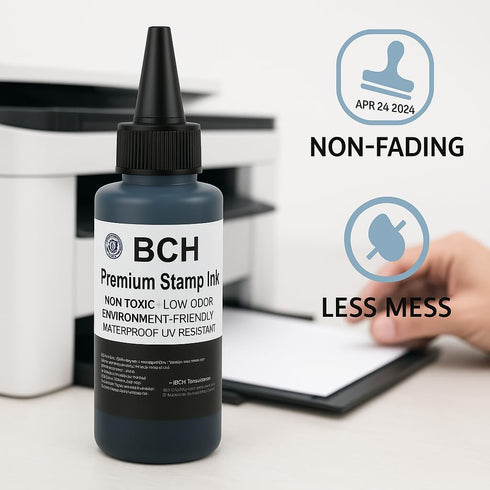 BCH Premium Black Stamp Ink Refill | Quick-Dry Permanent & Waterproof Ink for Self Inking Rubber Stamps