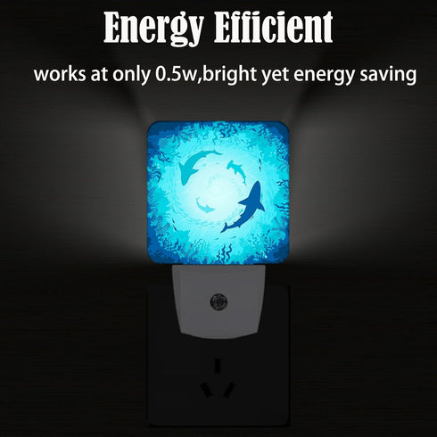 FSHVQKD Floating Sharks Night Light,Plug Into Wall with Dusk to Dawn Light Sensors, Warm Nightlights for Bedroom