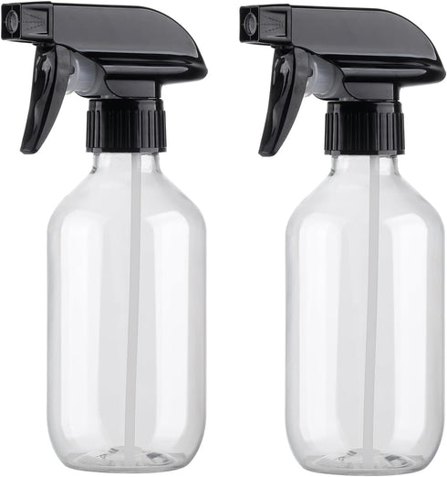Plastic Spray Bottles, Clear and Brown Refillable Container, 10oz/300ml Adjustable Head Sprayer for Cleaning