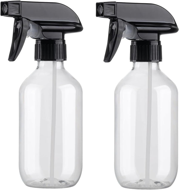 Plastic Spray Bottles, Clear and Brown Refillable Container, 10oz/300ml Adjustable Head Sprayer for Cleaning