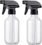 Plastic Spray Bottles, Clear and Brown Refillable Container, 10oz/300ml Adjustable Head Sprayer for Cleaning