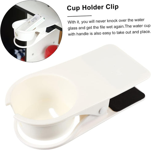 GLEAVI Large Thickened Desk Side Cup Holder Clip Sturdy Plastic Drinking Cup Clamp for Office Car Home Use Fits Most