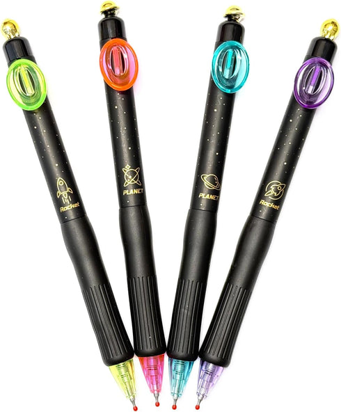 Anxiaoxuan 4 PCS Retractable Fun Outer Space Gel Pens with Large Capacity Refill Black Ink, Comfort Silicone Grip