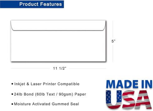 Business Envelopes #14 Size (5" x 11-1/2") - 24lb Bond Bright White - 100 Pack by Desktop Publishing Supplies