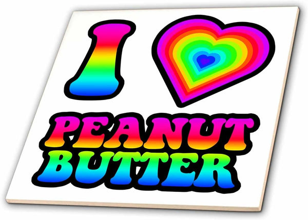 3dRose Groovy Hippie Rainbow I Heart Love Peanut Butter 8 Inch Ceramic