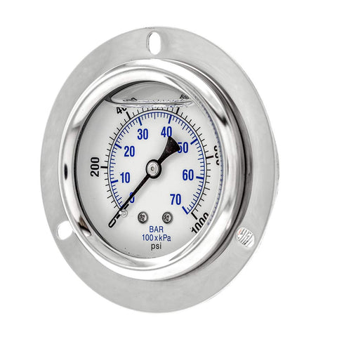 PIC Gauges PRO-204L-254M Panel Mount Glycerin Filled Industrial Pressure Gauge, 2.5" Dial, 0/1000 psi Range