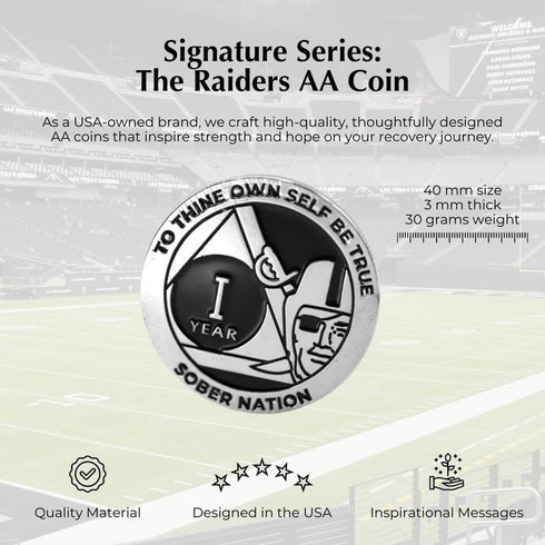 MYRECOVERYSTORE Silver and Black Pirate Alcoholics Anonymous AA Chip with Coin Capsule, 1-50 Years
