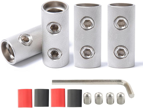 0 Gauge Wire Splice Connectors - 0 Ga Battery Cable Coupler Audio Wire Butt Connectors Nickel Plated Brass (4PCS with