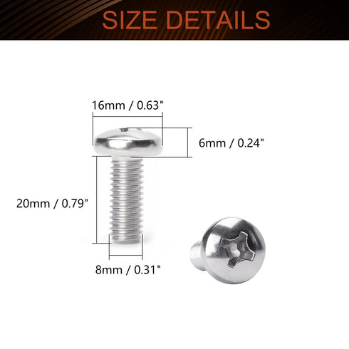 MroMax M8 x 20mm Machine Screws Pan Phillips Cross Head Screw 304 Stainless Steel Fasteners Bolts Silver Gray 20Pcs