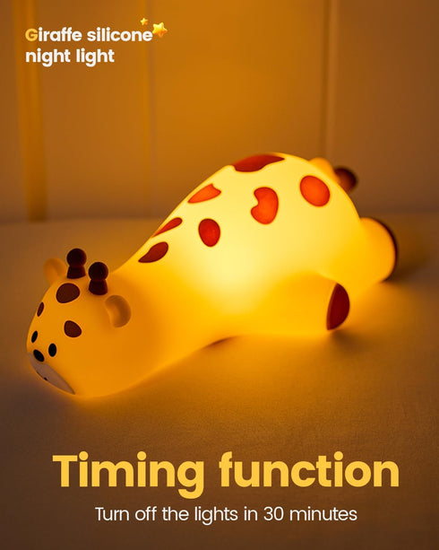 joyful xinghai Kids Night Light Giraffe, Silicone Tap Control Bedside Lamp with Time Auto-Off, Cute Portable LED