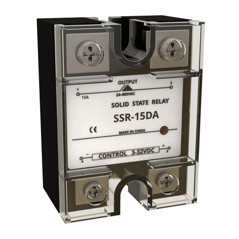 SSR-15DA Solid State Relay DC to AC, Input 3-32VDC to Output 24-480VAC 15A for Industrial Automation