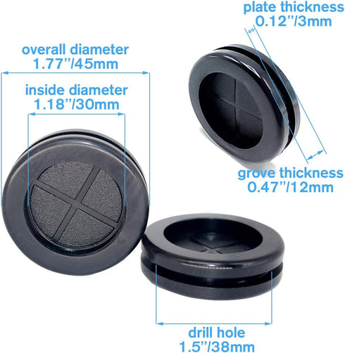 ECUDIS 1-3/16" ID Rubber Grommets, 1-1/2" Drill Hole Plugs for Wire Protection (Round, 8 Pcs)