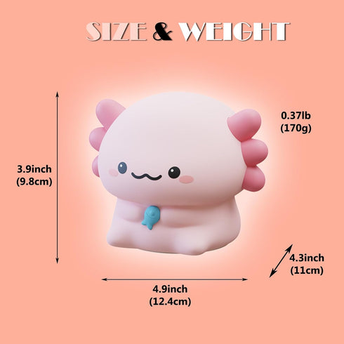 DEALFUN Axolotl Cute Cartoon Nursery Night Lights, Animal Design Safe Silicone Soft LED Nursery Lamp for Toddler Room