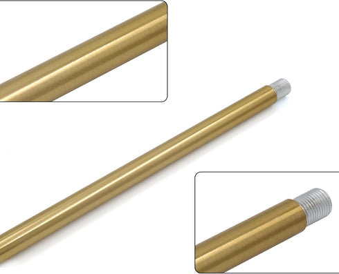 M10 5.9-inch 12-inch Antrader Threaded Extension Rod Brass Color Lighting Fixture Stems with Sloped Ceiling Adapters