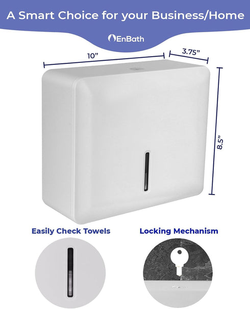 Commercial Multifold Paper Towel Dispenser Wall Mount (White), Folded Hand Towel Dispenser for Bathroom/Restroom, Paper