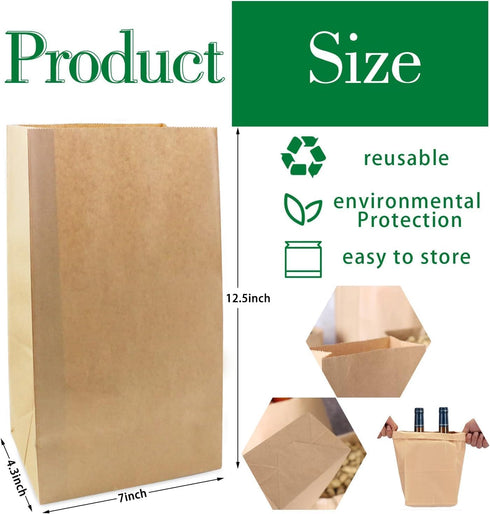 50 Pack 12 Lb 12.5" 7" 4.3" BadenBach Brown Paper Lunch Bags, x x Large Bread Bags Bulk, Heavy Duty Kraft Paper Sacks