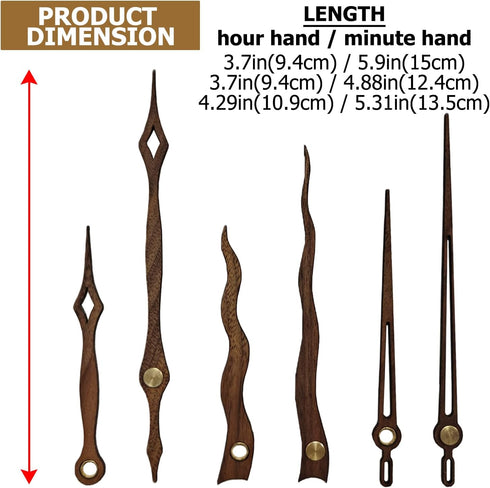 3 sets Clock Hands and Numerals, CNYMANY Walnut Wood DIY Digital Clock Numbers Wall Clock Hands Replacement Parts, Clock Movement Mechanism Kit Clock Accessories Clock Repair