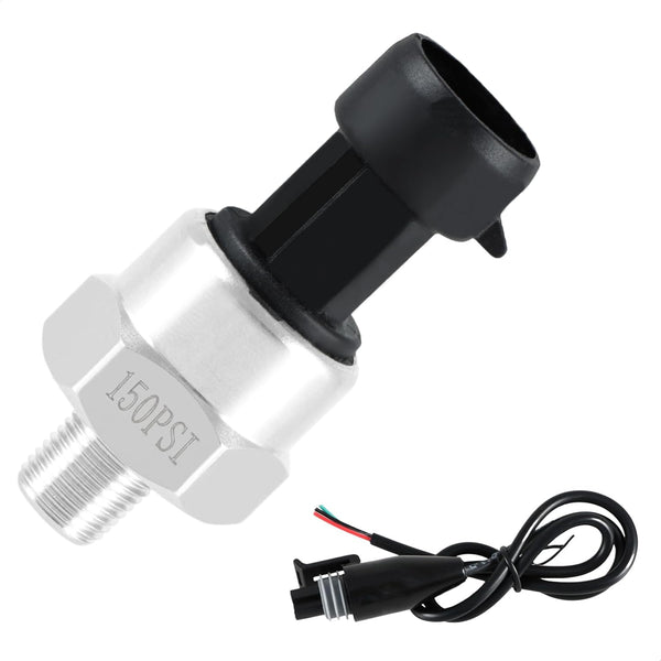 150 PSI Pressure Transducer Sensor with Connector Harness, 1/8"NPT Thread Stainless Steel for Oil Fuel Water Air