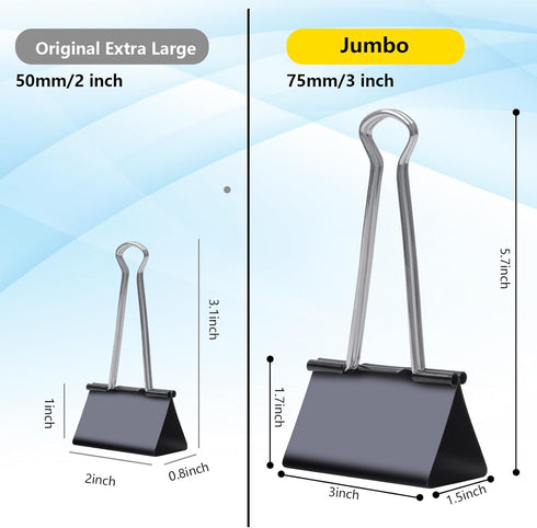 Ufmarine Jumbo Binder Clips, 3 inch (18 Pcs), Extra Large Clips for Office Supplies and Organization