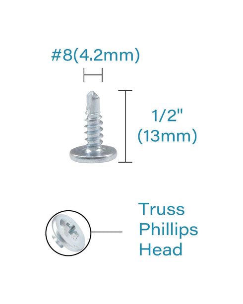 50pcs #8 x 1/2" Truss Head Screws, Self Drilling Zinc Plated Modified Truss Head Self Driller