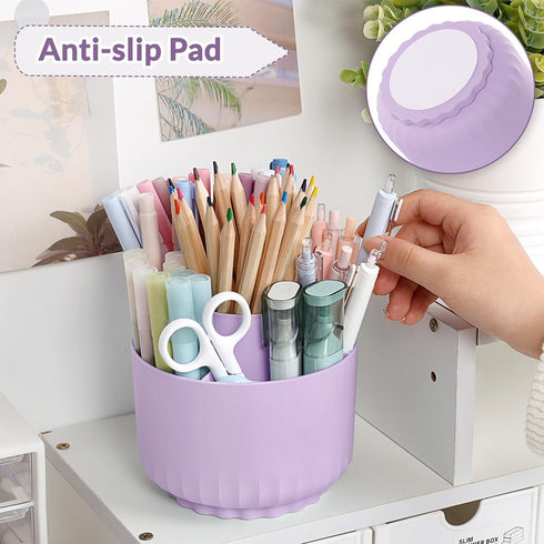 SKYDUE 360 Degree Rotating Desk Organizer, Purple Dual-Purpose Pencil Pen Holder with 5 Slots