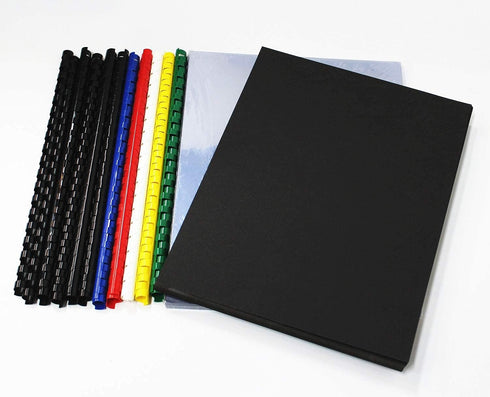 HOUYEE Binding Covers and Combs Set, 50 Pcs Leather Texture Paper Binding Covers, 50 Pcs Clear Covers