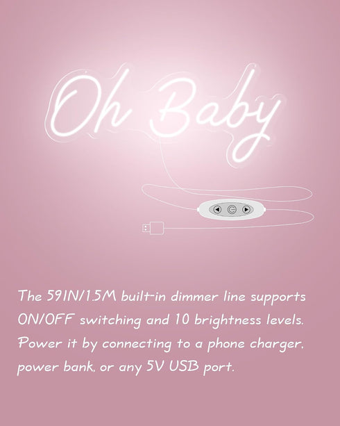 17.3 7.6inch, YALLOVE Oh Baby Neon Sign, X Cool White Neon Light, USB Powered Light-up, Adjustable Brightness, Neon