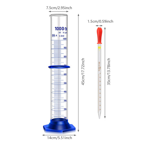 Thick Glass Graduated Cylinder Measuring Liquid Lab Cylinders with Anti-falling Plastic Base and Bumper Guard (1000ML)