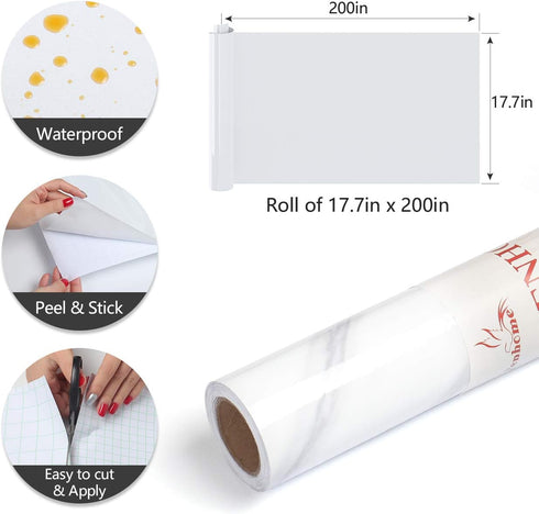 YENHOME Peel and Stick Contact Paper, Waterproof Marble Wallpaper, Self-Adhesive White Contact Paper for Cabinets