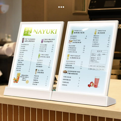 A4 LED Sign Holder Clear Sign Holder with LED Light Box, Table Menu Display Stand LED Menu Board (white light version T