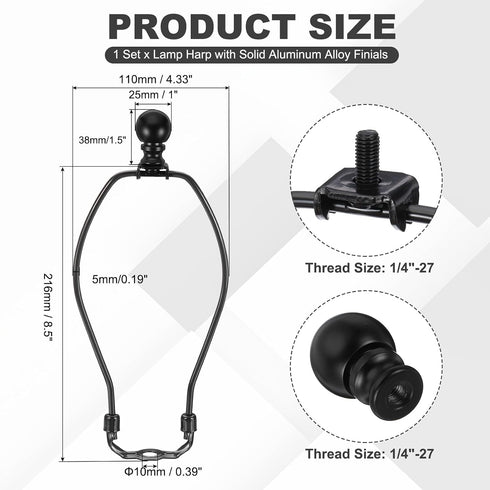 8.5 Inch 1 Set PATIKIL Lamp Harp Kit with Finial, Detachable Shade Bracket Holder, DIY Lighting Accessories for Table