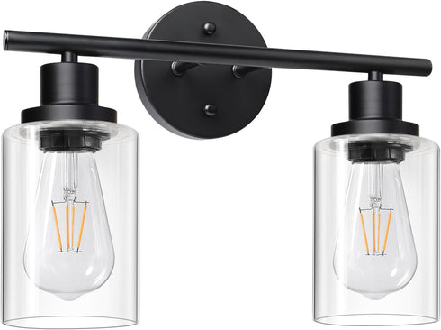 Unicozin 2 Light Vanity Lights, Black Wall Sconce Light with Clear Glass,