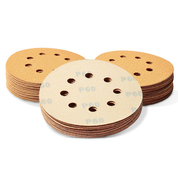 SPEEDWOX 50 Pcs 5 Inches 8 Hole Sanding Discs - 60 Grit Dustless Hook and Loop Sandpaper for Random Orbital Sander