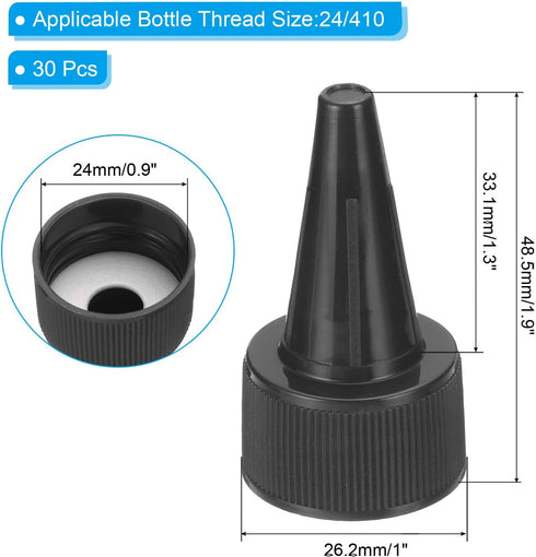 PATIKIL 30Pcs Plastic Twist Bottle Caps 24/410, Ribbed Edge Squeeze Replacement Caps with Foam Gasket for Glue, Paint,