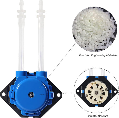 2PCS 12V DC Dosing Pump Peristaltic Dosing Head Low Flow Peristaltic Pump Liquid Small Dosing Pump with Connector for Aquarium Lab Analytic Blue