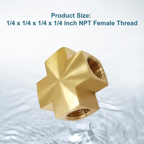 Midanya 1/4 x 1/4 x 1/4 x 1/4 Inch NPT Female Thread Adapter, Cross Pipe Fitting Barstock Cross 4 Way Connector Brass