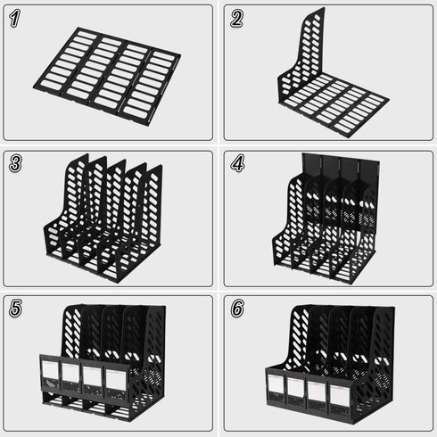SAYEEC 4 Compartment File Holder, Plastic Magazine Organizer with Blank Labels for A5 Notebook Storage