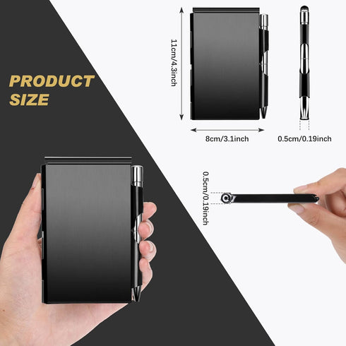 Chinco 4 Pieces Metal Pocket Notebook Portable Aluminum Notepad Refillable Metal Notebook with Mini Pen and Paper for To Do Lists and Note Jotting by Chinco