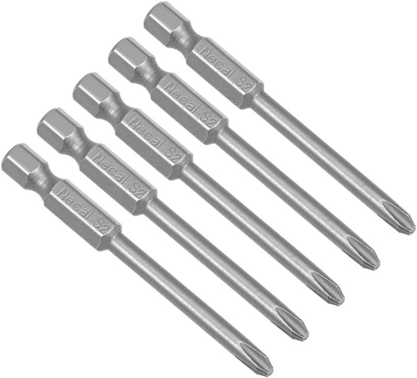 uxcell 5 Pcs 4mm PH2 Magnetic Phillips Screwdriver Bits, 1/4 Inch Hex Shank, 2.56-inch Length S2 Power Tool