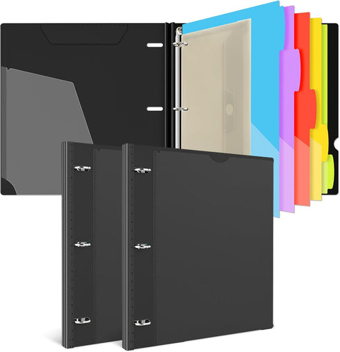 Telescoping Project Organizer Binder - 2PCS, 13 Pocket 3-Ring Binder with Customizable Cover, Black