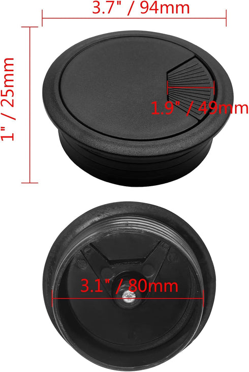 5Pcs 2-3/8" / 60mm Computer Desk Grommet, Plastic Round Hole Wire Cover Organizer, Black