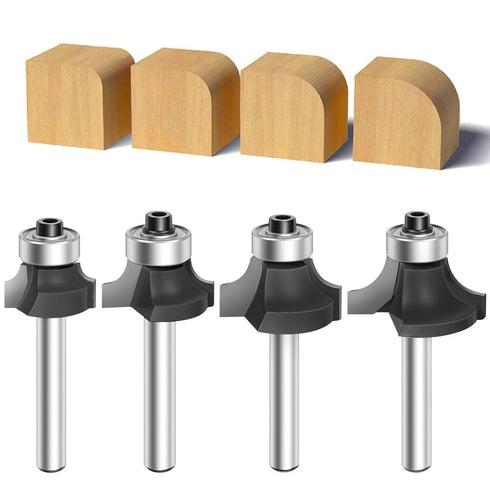 4PCS Router Bits Router Bit Set ,Cutting Diameter in 1/8",1/4",3/16",5/16",Feanron Black 1/4
