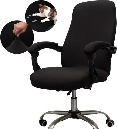 Office Chair Cover with Arm Covers - Universal Stretch Desk Chair Slipcovers (Size: L), Black