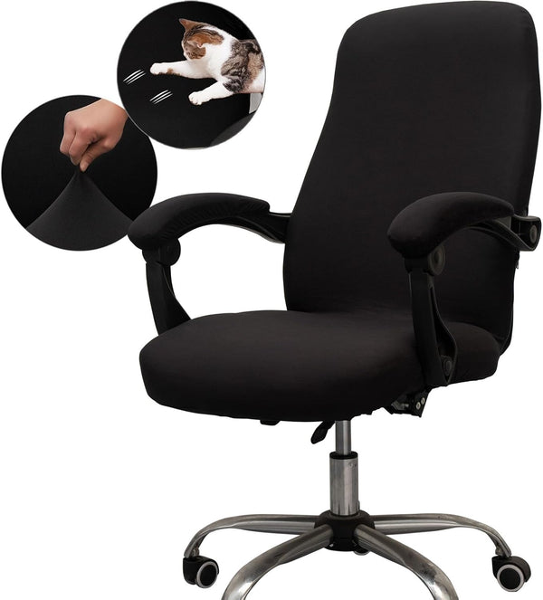 Office Chair Cover with Arm Covers - Universal Stretch Desk Chair Slipcovers (Size: L), Black