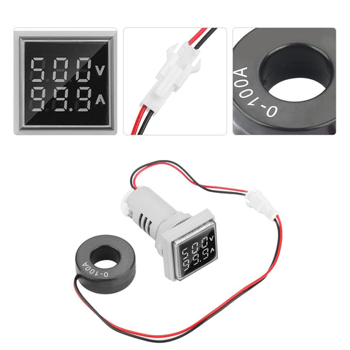 AC Current and Voltage Indicator, 22mm Display Meter, 0-100A 60-500V LED Voltmeter, Current Detector (White)