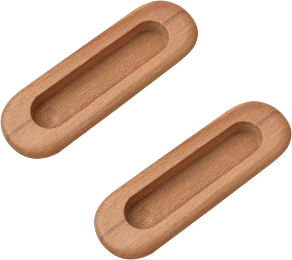 2PCS Oval Wood Recessed Concealed Handle, Sliding Door Handle Wood Cabinet Pulls for Barn Bypass Door