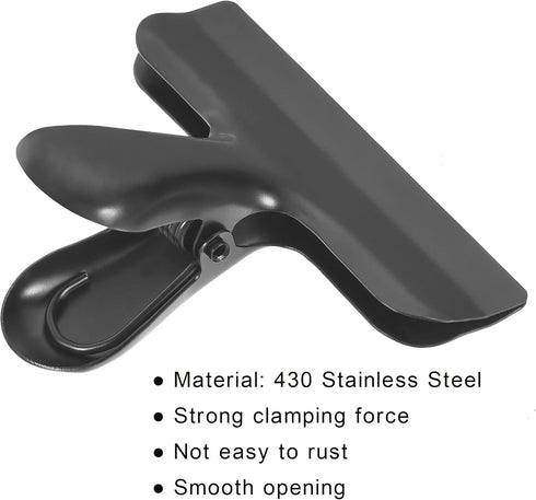 PATIKIL 3 Inch Wide Stainless Steel Clips, 4 Pack Small Black Clamps for Food and Paper
