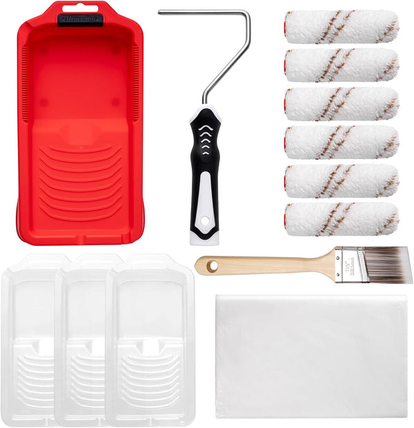 Mister Rui Mini Paint Roller Kit-13 Piece, 4-Inch Microfiber Paint Rollers with