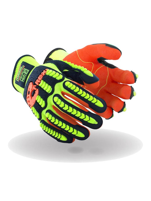 MAGID Impact Level 2 TPR Resistant Work Gloves, Size 8 (Medium), 1 Pair, High Visibility, Sandy Nitrile Coated
