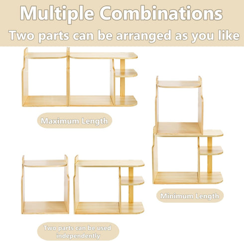 Desk Shelf Organizer, Adjustable Wood Desktop Organizers, Office Storage Rack, Small Tabletop Bookshelf, Freestanding